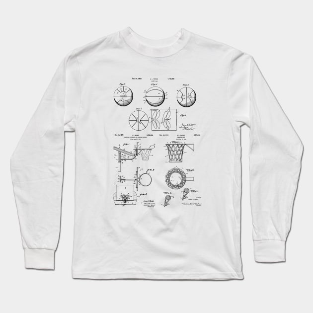 Basketball Lovers Gift - Patent Blueprints Long Sleeve T-Shirt by MadebyDesign